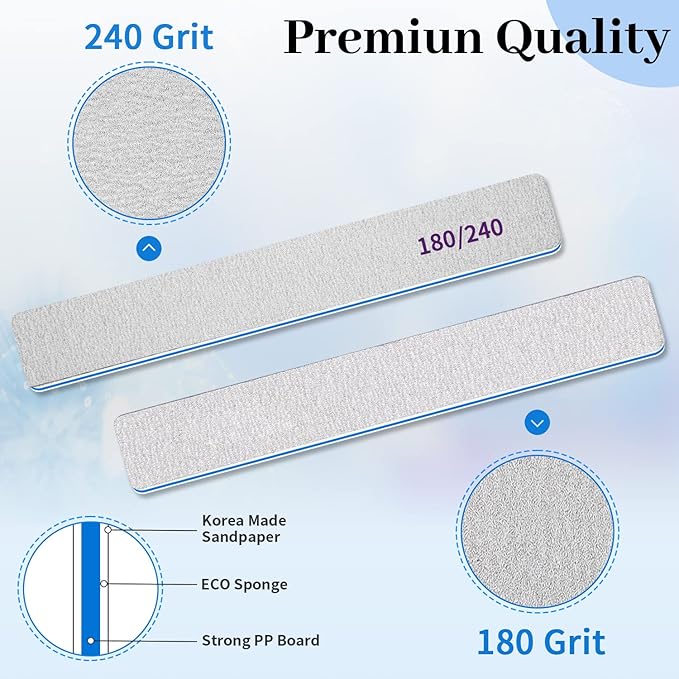 BLESWIN Professional 12pcs Nail Files 180240 Grit Double Sided Emery Boards for Natural Artificial Nails - Image 2