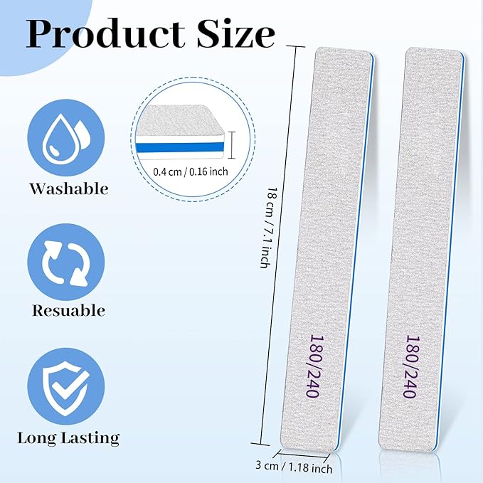 BLESWIN Professional 12pcs Nail Files 180240 Grit Double Sided Emery Boards for Natural Artificial Nails - Image 3