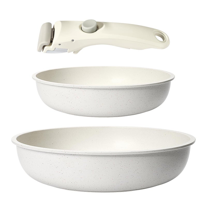 GiPP Non Stick Frying Pans Set Removable Handle Oven Safe Nonstick Fry Pan Skillets with Detachable Handle Granite Coating Healthy Cooking Compatible with All Stovetops PFOA Free RV Cookware set