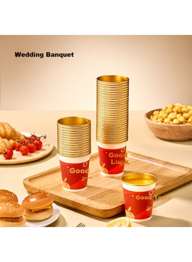 JD.com Jd Jingzao Lucky Cups, Disposable Paper Cups, New Year Wedding Housewarming Gift Cups, Gold Foil Water Cups 250Ml [50 Pieces] - Image 2