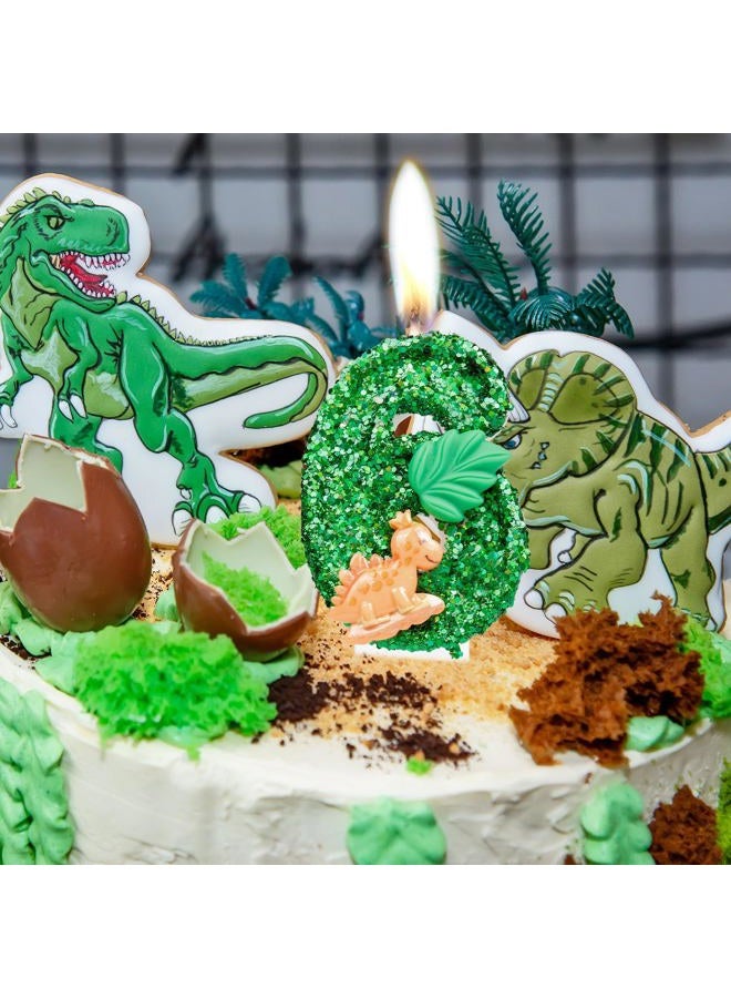 iNINGER Dinosaur Green Birthday Candles,4th Birthday Candles, Number 4 Green Candle, Dinosaur Party Decorations,Sequin 3D Dinosaur Numeral Candle Dino Theme Cake Topper Anniversary Party Decor - Image 4