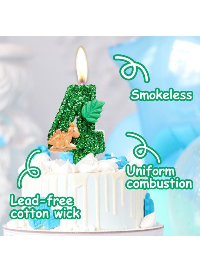 iNINGER Dinosaur Green Birthday Candles,4th Birthday Candles, Number 4 Green Candle, Dinosaur Party Decorations,Sequin 3D Dinosaur Numeral Candle Dino Theme Cake Topper Anniversary Party Decor - Image 3