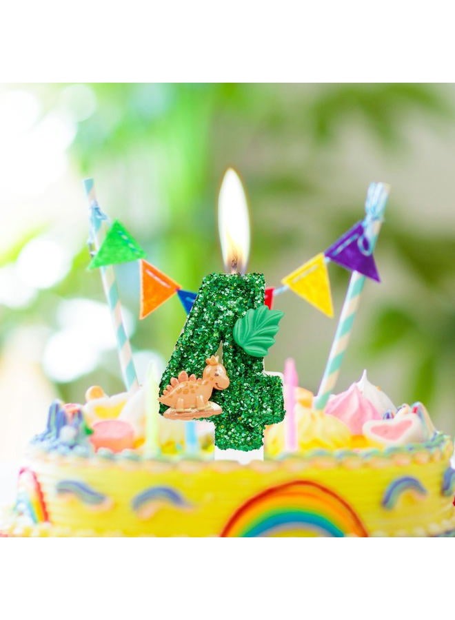 iNINGER Dinosaur Green Birthday Candles,4th Birthday Candles, Number 4 Green Candle, Dinosaur Party Decorations,Sequin 3D Dinosaur Numeral Candle Dino Theme Cake Topper Anniversary Party Decor - Image 5