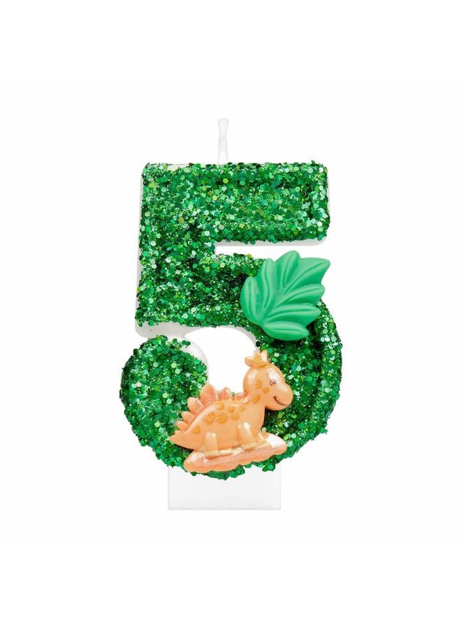 iNINGER Dinosaur Green Birthday Candles,4th Birthday Candles, Number 4 Green Candle, Dinosaur Party Decorations,Sequin 3D Dinosaur Numeral Candle Dino Theme Cake Topper Anniversary Party Decor - Image 1