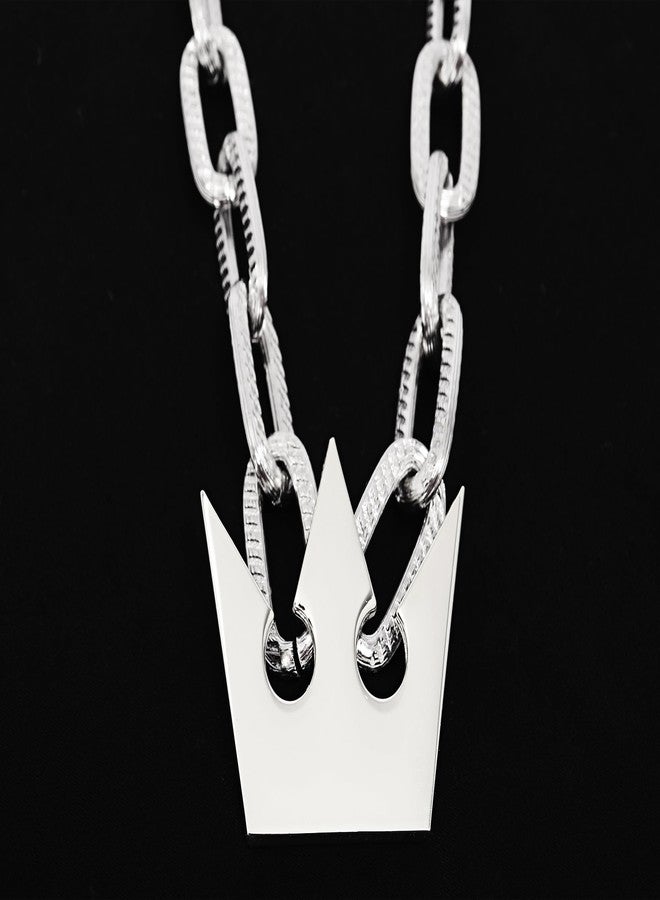 DAZCOS Necklace with Thick Chain Crown Pendant for Halloween Cosplay Costume (Silver) - Image 3