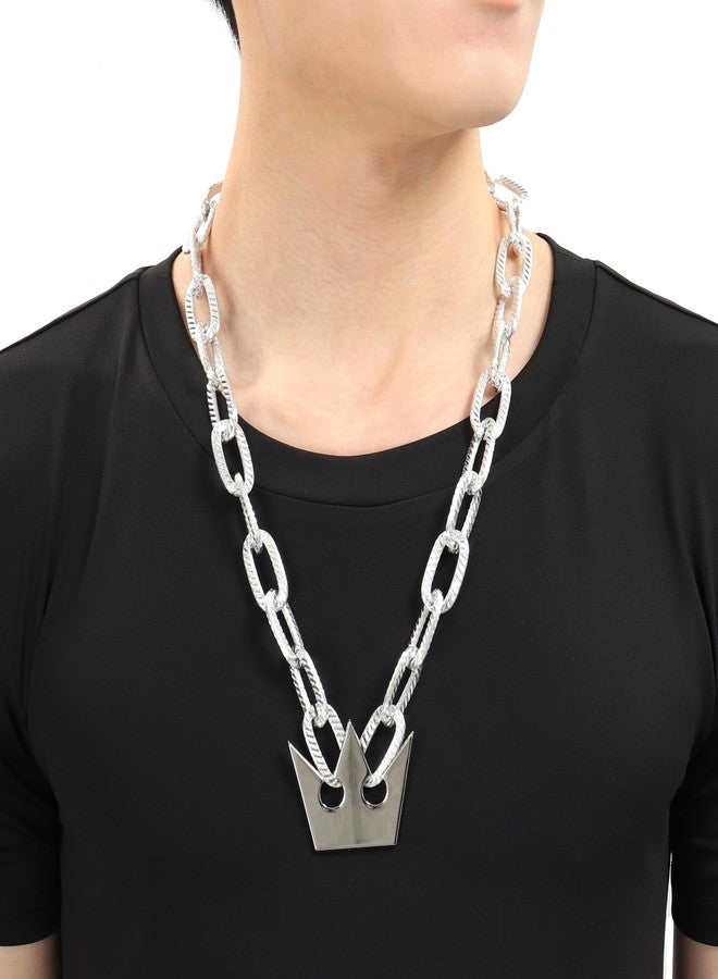 DAZCOS Necklace with Thick Chain Crown Pendant for Halloween Cosplay Costume (Silver) - Image 2