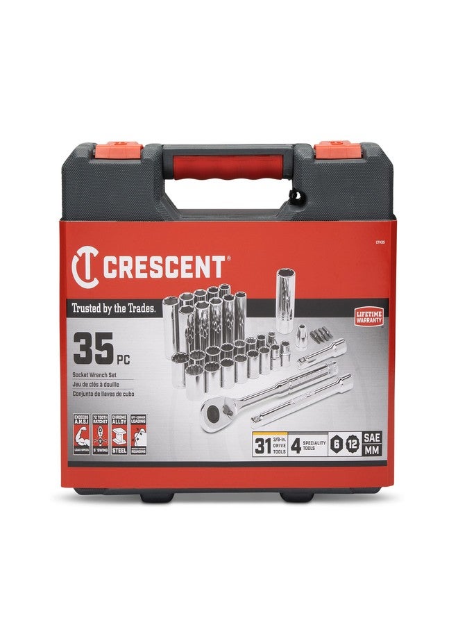 Crescent 35 Piece 3/8" Drive 6 and 12 Point Standard & Deep SAE/Metric Mechanics Tool Set - CTK35 - Image 4