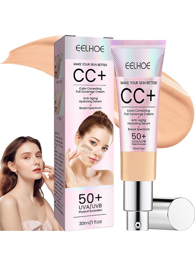 EELHOE CC Color Correcting Full Coverage Cream SPF 50+, CC Cream Foundation, Lightweight Full Coverage Hydrating Serum, Control Oil And Moisturize Waterproof Long Lasting Matte Color Correcting Cream (MEDIUM) - Image 1