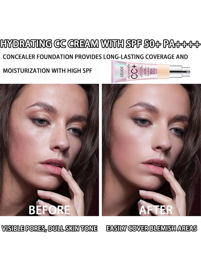 EELHOE CC Color Correcting Full Coverage Cream SPF 50+, CC Cream Foundation, Lightweight Full Coverage Hydrating Serum, Control Oil And Moisturize Waterproof Long Lasting Matte Color Correcting Cream (MEDIUM) - Image 2