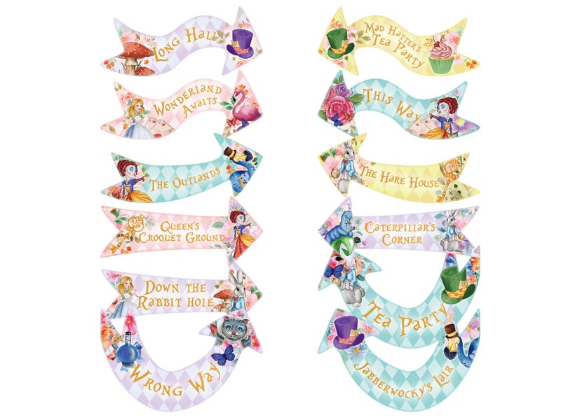 ASVP Shop Alice in Wonderland Party Arrow Signs - Pack of 24 Arrow Signs - Including String - Mad Hatters Tea Party Supplies Props - Image 2