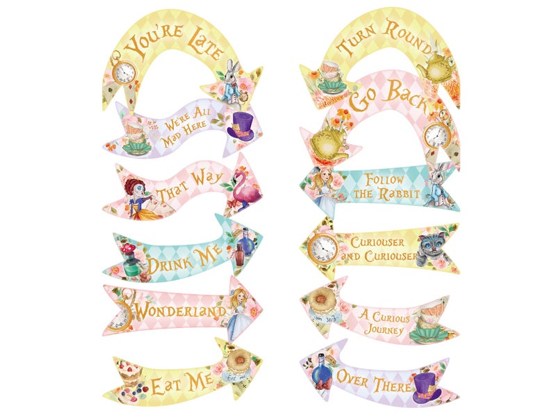 ASVP Shop Alice in Wonderland Party Arrow Signs - Pack of 24 Arrow Signs - Including String - Mad Hatters Tea Party Supplies Props - Image 1