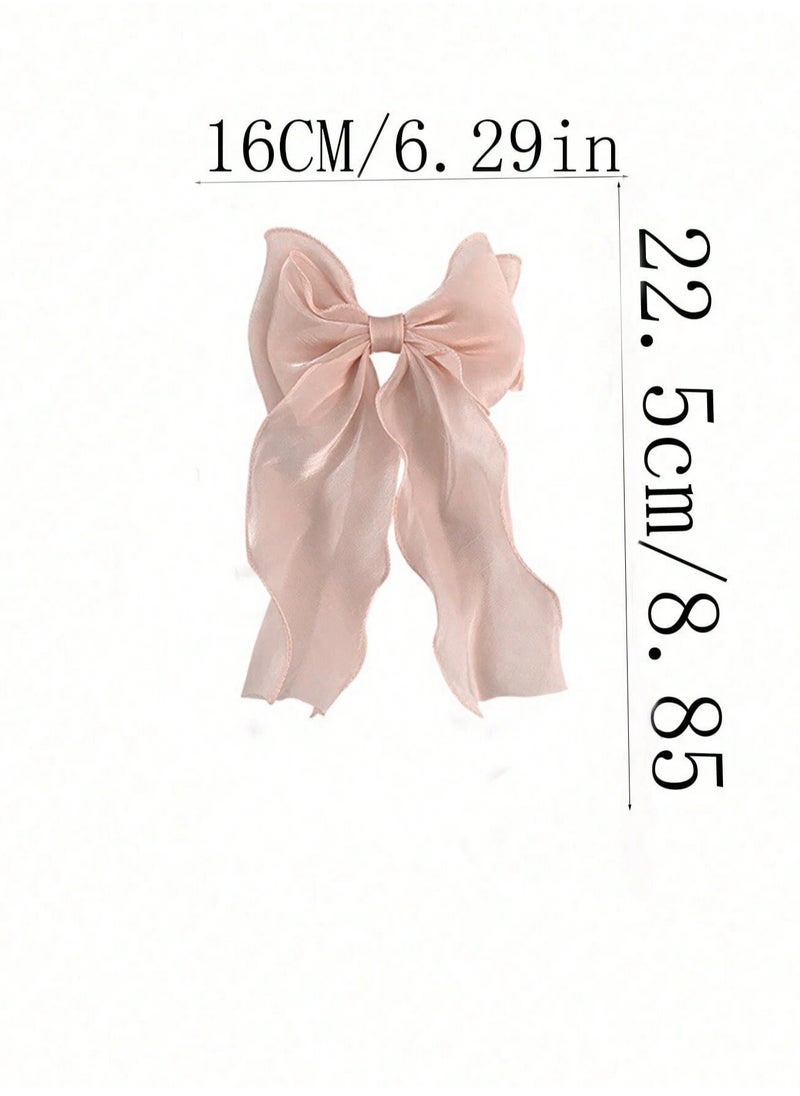 KHAJUL 3-Piece Gauze Cute and Beautiful Bow Hair Accessories for Women Girls (Blue + Pink + Apricot)  - Image 2