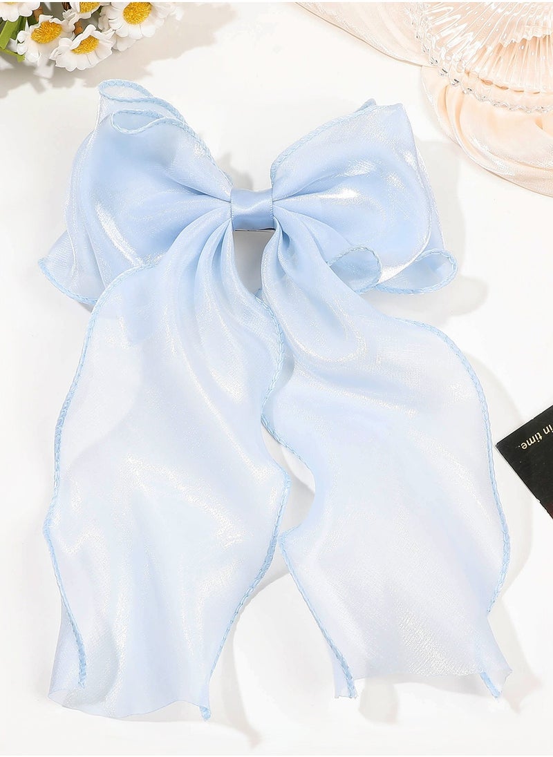 KHAJUL 3-Piece Gauze Cute and Beautiful Bow Hair Accessories for Women Girls (Blue + Pink + Apricot)  - Image 3