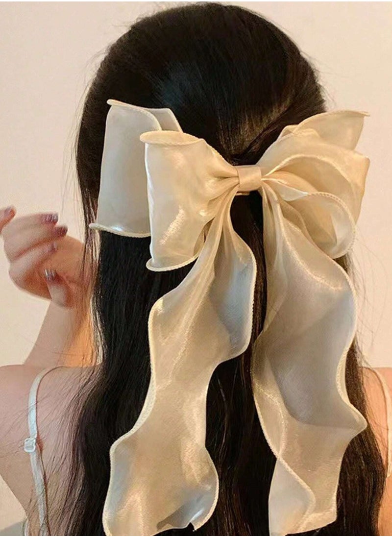 KHAJUL 3-Piece Gauze Cute and Beautiful Bow Hair Accessories for Women Girls (Blue + Pink + Apricot)  - Image 4