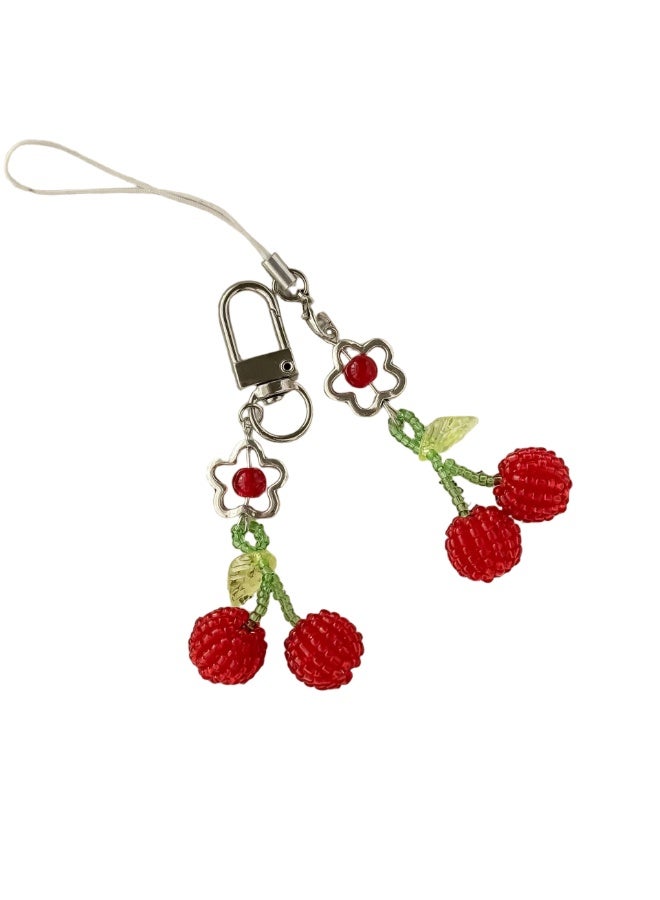 قطعتان من خرز الكرز اللطيف، خرز لحزام الهاتف المحمول، خرز لإكسسوارات الخيط، حبل معصم من الخرز، سلسلة مفاتيح، حقيبة كاواي جميلة، قلادات كاميرا للديكور - Image 1