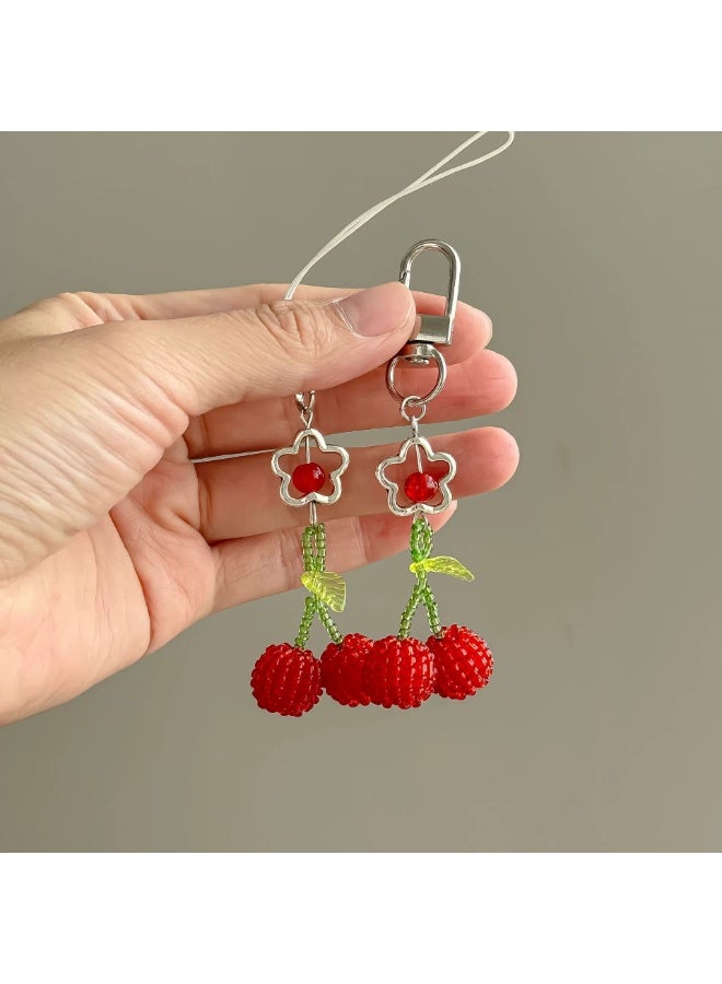 قطعتان من خرز الكرز اللطيف، خرز لحزام الهاتف المحمول، خرز لإكسسوارات الخيط، حبل معصم من الخرز، سلسلة مفاتيح، حقيبة كاواي جميلة، قلادات كاميرا للديكور - Image 2