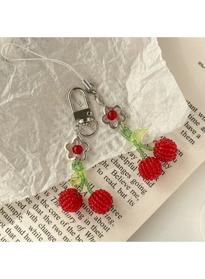 قطعتان من خرز الكرز اللطيف، خرز لحزام الهاتف المحمول، خرز لإكسسوارات الخيط، حبل معصم من الخرز، سلسلة مفاتيح، حقيبة كاواي جميلة، قلادات كاميرا للديكور - Image 3