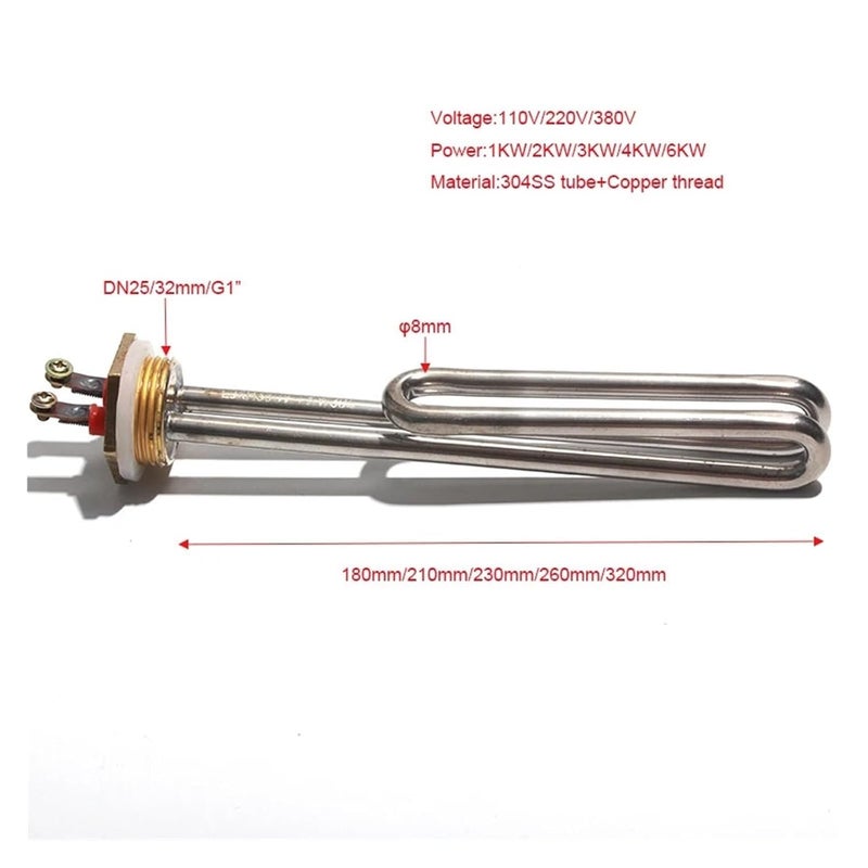 AC110V/20V/380V 304SS Tubular Electrical Heater Element DN25/32mm Induction Resistance Burning Pipe 1000W 2000W 3000W - Image 3