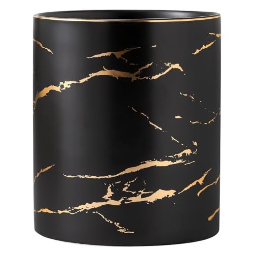Howise 7.2 inch Large Utensil Holder for Kitchen Counter, Golden Marble Utensil Crock Spatula Holder for Countertop Cooking Tools Storage Caddy Farmhouse Kitchen Decor (Marble-Black) - Image 1