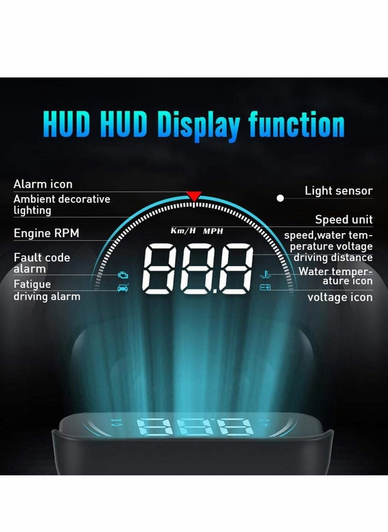 HUD Display lesgos Vehicle Speedometer Head Up Display with Hood Speed Warning HUD Projector for Cars and Trucks with OBD II or EUOBD