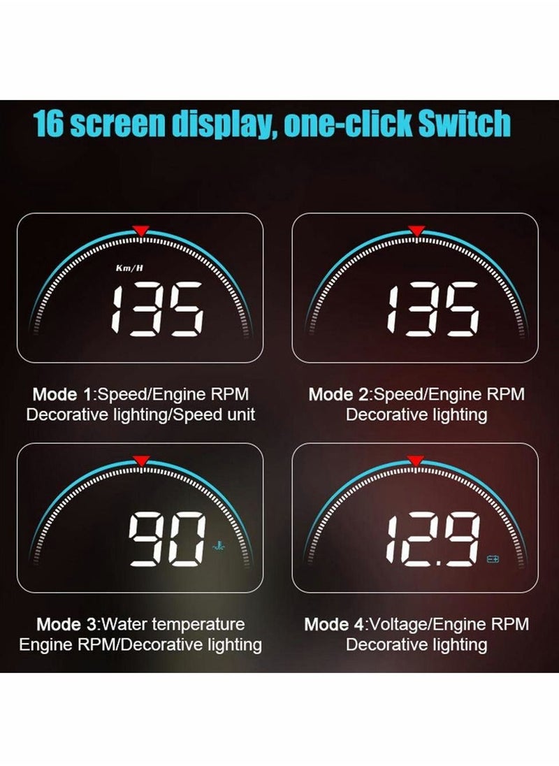 HUD Display lesgos Vehicle Speedometer Head Up Display with Hood Speed Warning HUD Projector for Cars and Trucks with OBD II or EUOBD