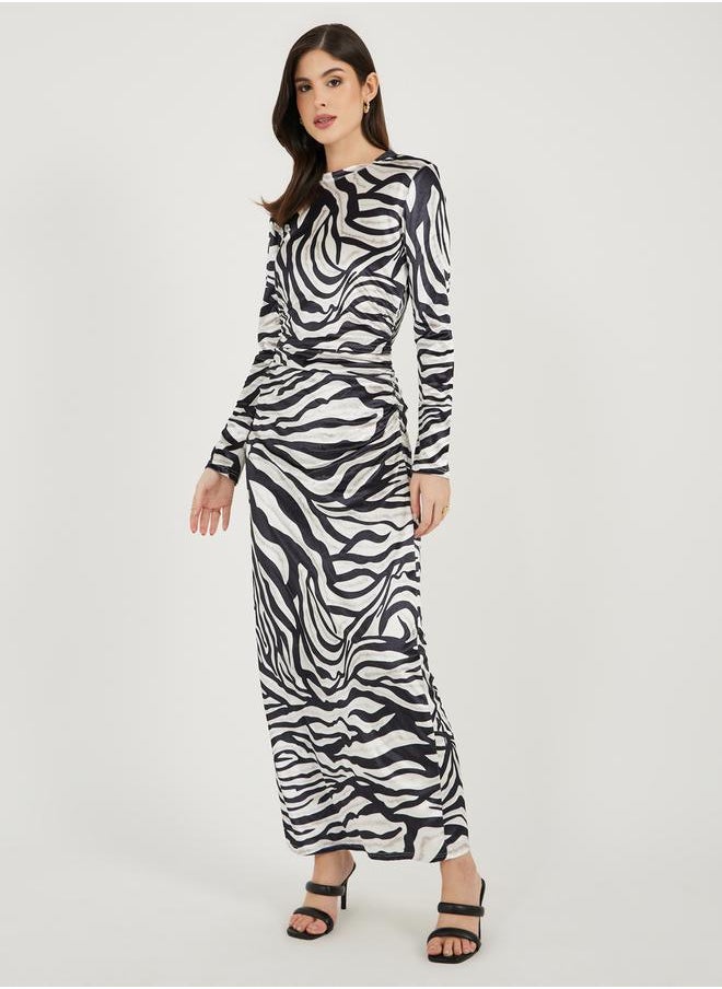 Styli - Animal Print Long Sleeves Bodycon Maxi Dress - Image 1
