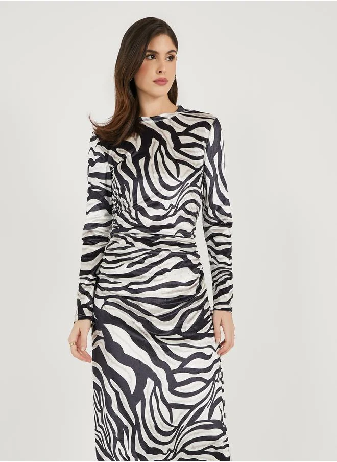 ستايلي Animal Print Long Sleeves Bodycon Maxi Dress