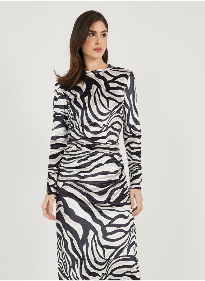Styli - Animal Print Long Sleeves Bodycon Maxi Dress - Image 1