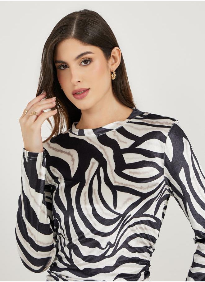 Styli - Animal Print Long Sleeves Bodycon Maxi Dress - Image 1