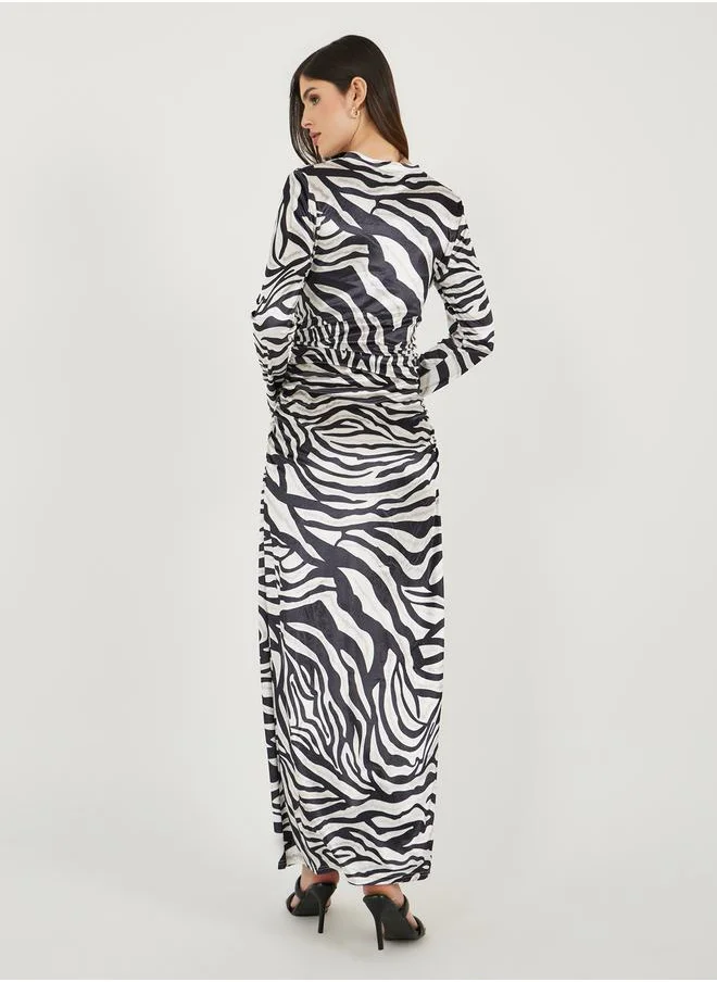 ستايلي Animal Print Long Sleeves Bodycon Maxi Dress