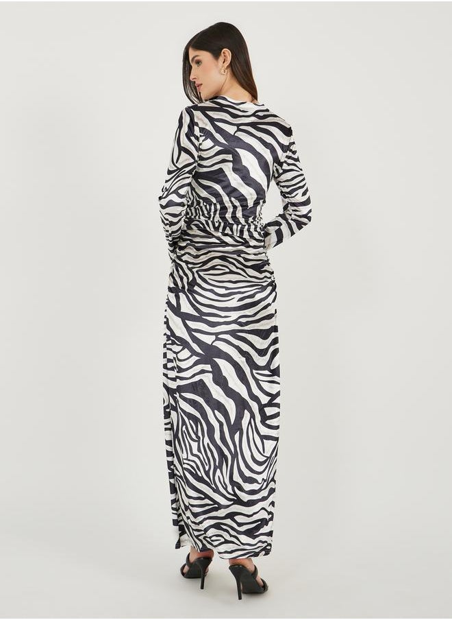 Styli - Animal Print Long Sleeves Bodycon Maxi Dress - Image 1