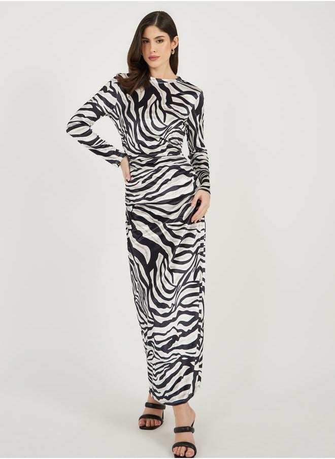 Styli - Animal Print Long Sleeves Bodycon Maxi Dress - Image 1