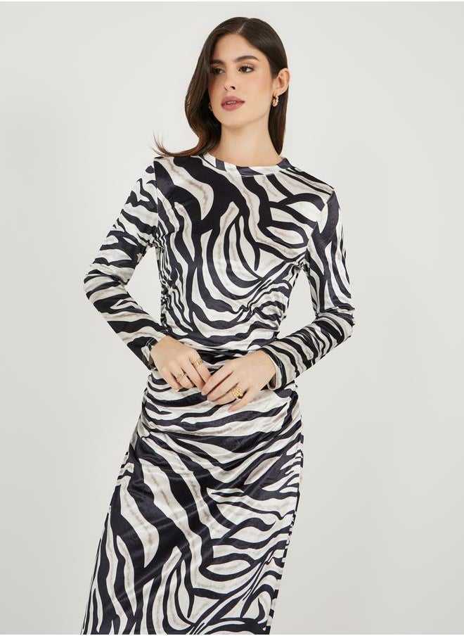 Styli - Animal Print Long Sleeves Bodycon Maxi Dress - Image 1