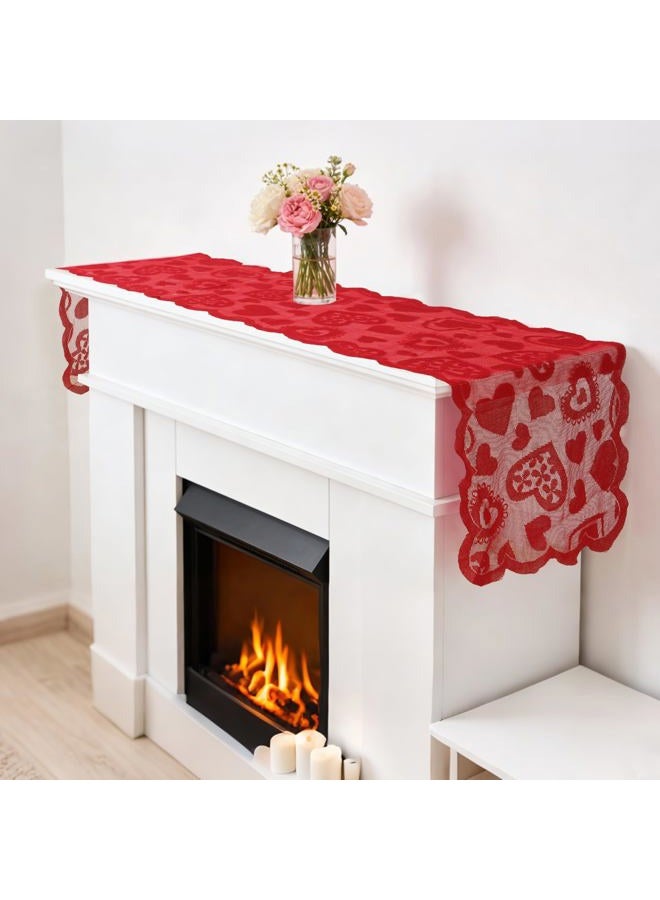 Labrostar 5Pack Valentines Day Decorations Valentine's Day Table Runner Red Heart Lace Table Runner for Valentines Day Decor Anniversary Engagement Wedding Home Table Romantic Decorations 13x72 Inch - Image 4