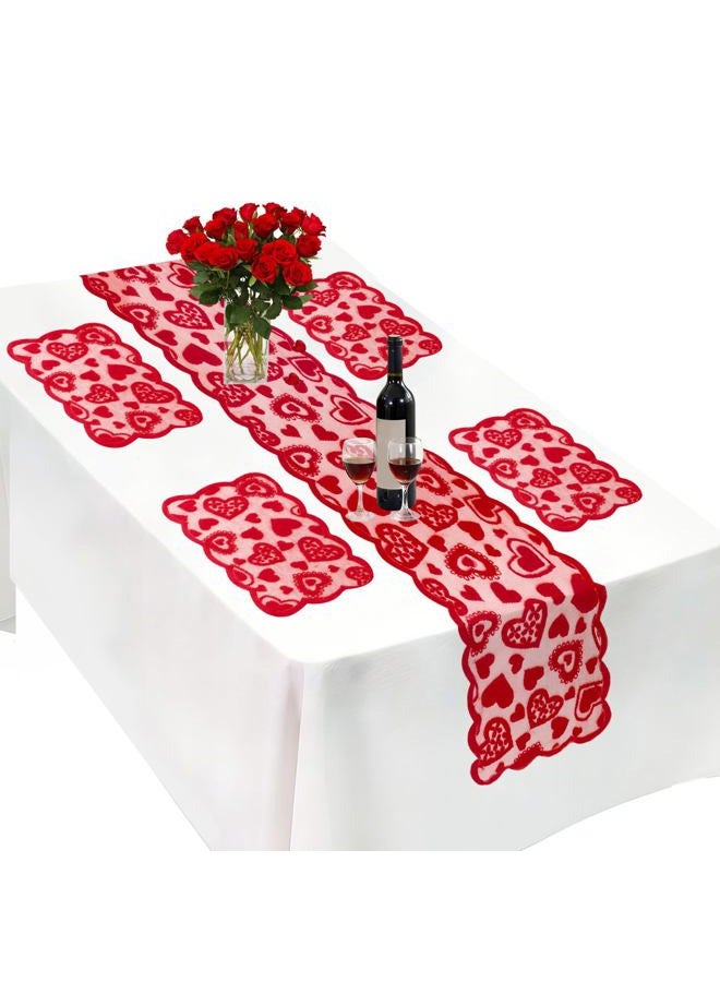 Labrostar 5Pack Valentines Day Decorations Valentine's Day Table Runner Red Heart Lace Table Runner for Valentines Day Decor Anniversary Engagement Wedding Home Table Romantic Decorations 13x72 Inch - Image 1