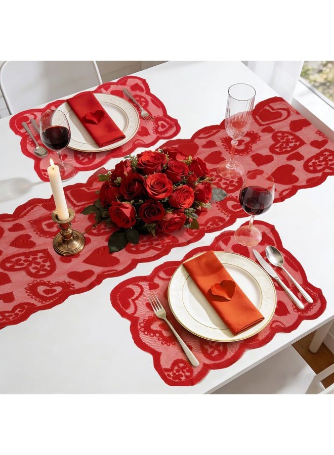 Labrostar 5Pack Valentines Day Decorations Valentine's Day Table Runner Red Heart Lace Table Runner for Valentines Day Decor Anniversary Engagement Wedding Home Table Romantic Decorations 13x72 Inch - Image 2