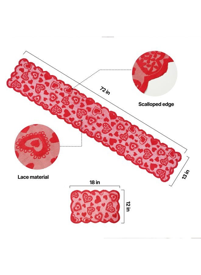 Labrostar 5Pack Valentines Day Decorations Valentine's Day Table Runner Red Heart Lace Table Runner for Valentines Day Decor Anniversary Engagement Wedding Home Table Romantic Decorations 13x72 Inch - Image 3