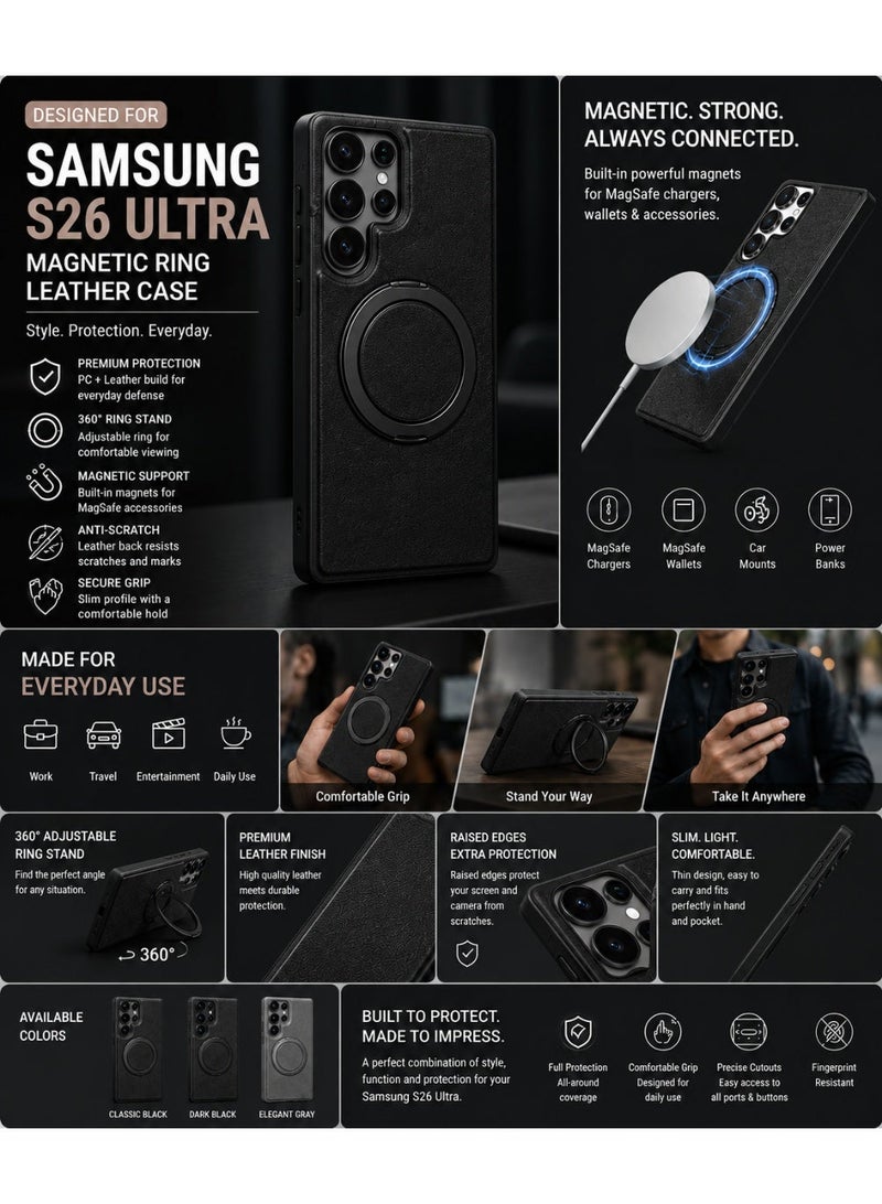 NOVA TECH Samsung Galaxy S26 Ultra Ring Stand Leather Case, Magnetic Shockproof Cover with Kickstand Holder - Image 3