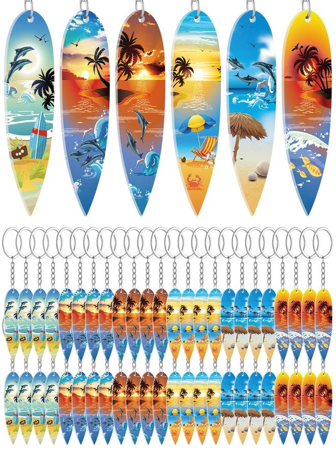 Henoyso 24 Pcs Beach Summer Party Favors Surfboard Keychains Toy Gifts Bulk Acrylic Mini Surfboard Sea Turtle Coconut Tree Key Chains for Florida California Hawaiian Bahamas Souvenirs Supplies - Image 1