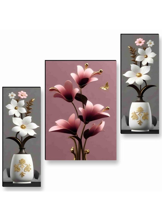 SAF flower pot wall painting for Wall Decoration - Set Of 3, 3d modern art Painting for Living Room Large Size with Frames for Home Decoration, Hotel, Office Paintings 45 cm x 60 cm WF36037