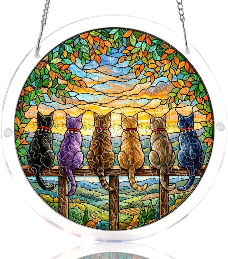 Acrylic Jigsaw Puzzle for Adults DIY Suncatcher Kit High Transparency UV Printed Stained Glass Style Window Hanging Decoration - Laser Cut Scratch Resistant Diamond Acrylic Easy Assembly No Glue with - Image 1