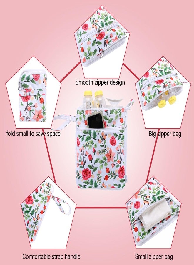 Hi Sprout Breast Pump Bag Wet/Dry Bag with Preparation Place Mat, Waterproof Pump Parts Storage Bag for Moms Pumping at Work or Outdoors(Romantic flowers) - Image 4