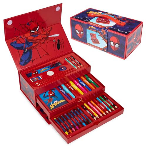 Marvel Spiderman Colored Pencils Art Supplies Kids Set Coloring Pens Stationery Girls Drawing Pencils Supplies Travel Case with Crayons Arts and Crafts for Kids 4-12 (Red) - Image 1