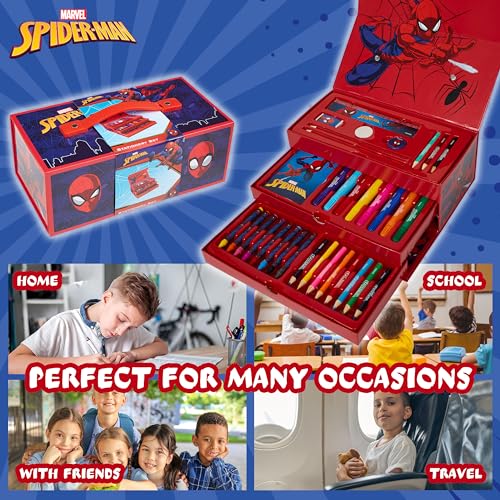 Marvel Spiderman Colored Pencils Art Supplies Kids Set Coloring Pens Stationery Girls Drawing Pencils Supplies Travel Case with Crayons Arts and Crafts for Kids 4-12 (Red) - Image 5