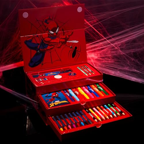Marvel Spiderman Colored Pencils Art Supplies Kids Set Coloring Pens Stationery Girls Drawing Pencils Supplies Travel Case with Crayons Arts and Crafts for Kids 4-12 (Red) - Image 2
