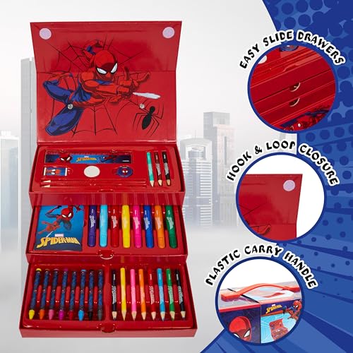 Marvel Spiderman Colored Pencils Art Supplies Kids Set Coloring Pens Stationery Girls Drawing Pencils Supplies Travel Case with Crayons Arts and Crafts for Kids 4-12 (Red) - Image 4