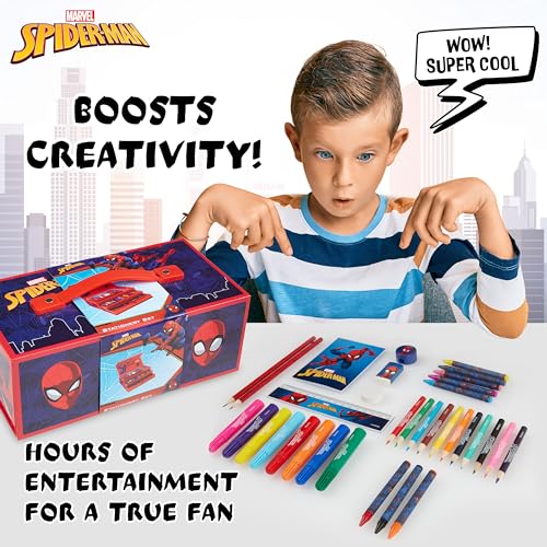 Marvel Spiderman Colored Pencils Art Supplies Kids Set Coloring Pens Stationery Girls Drawing Pencils Supplies Travel Case with Crayons Arts and Crafts for Kids 4-12 (Red) - Image 3