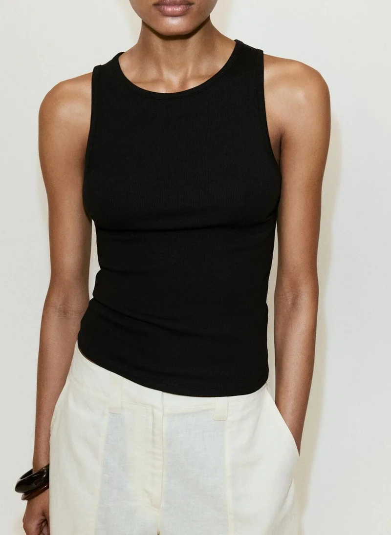 Mango Ribbed Cotton-Blend Top