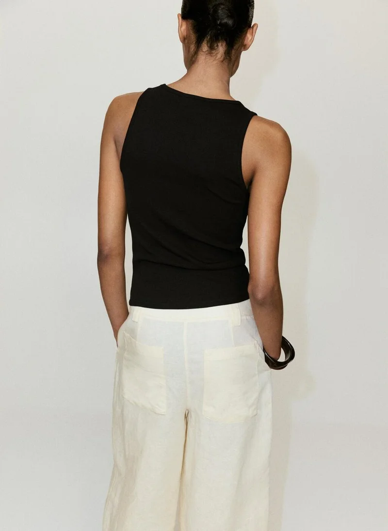Mango Ribbed Cotton-Blend Top