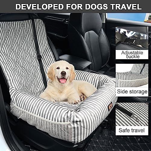 GeerDuo Dog Car Seat for Small and Medium Dogs Booster Seat Sofa Pet Bed Portable Car Travel Carrier Bed Grey StripesStandard Filling - Image 3